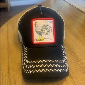 Black Trucker Hat with Rooster Patch